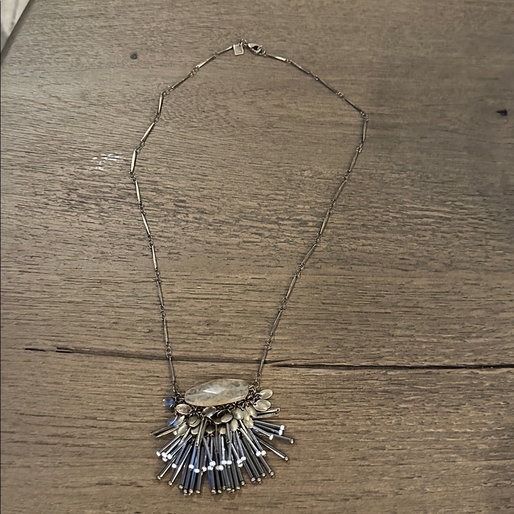 Banana Republic Brass and White Beaded Statement Necklace with Gemstone